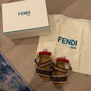 Fendi Kids Brown and Red Logo Sandals
